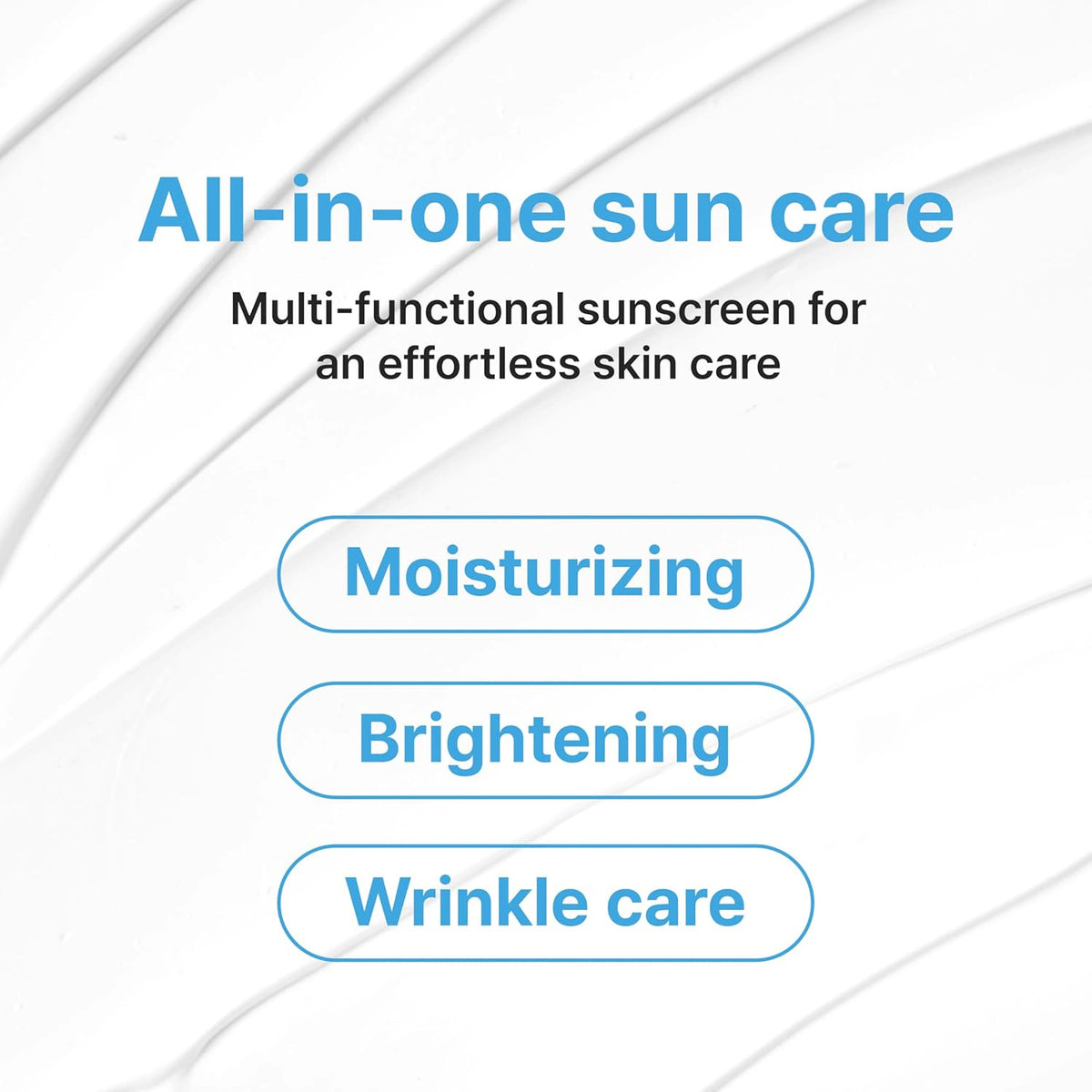 Face Republic Purity Sun Essence SPF50+ PA++++ all-in-one sun care graphic listing moisturizing, brightening, and wrinkle care.