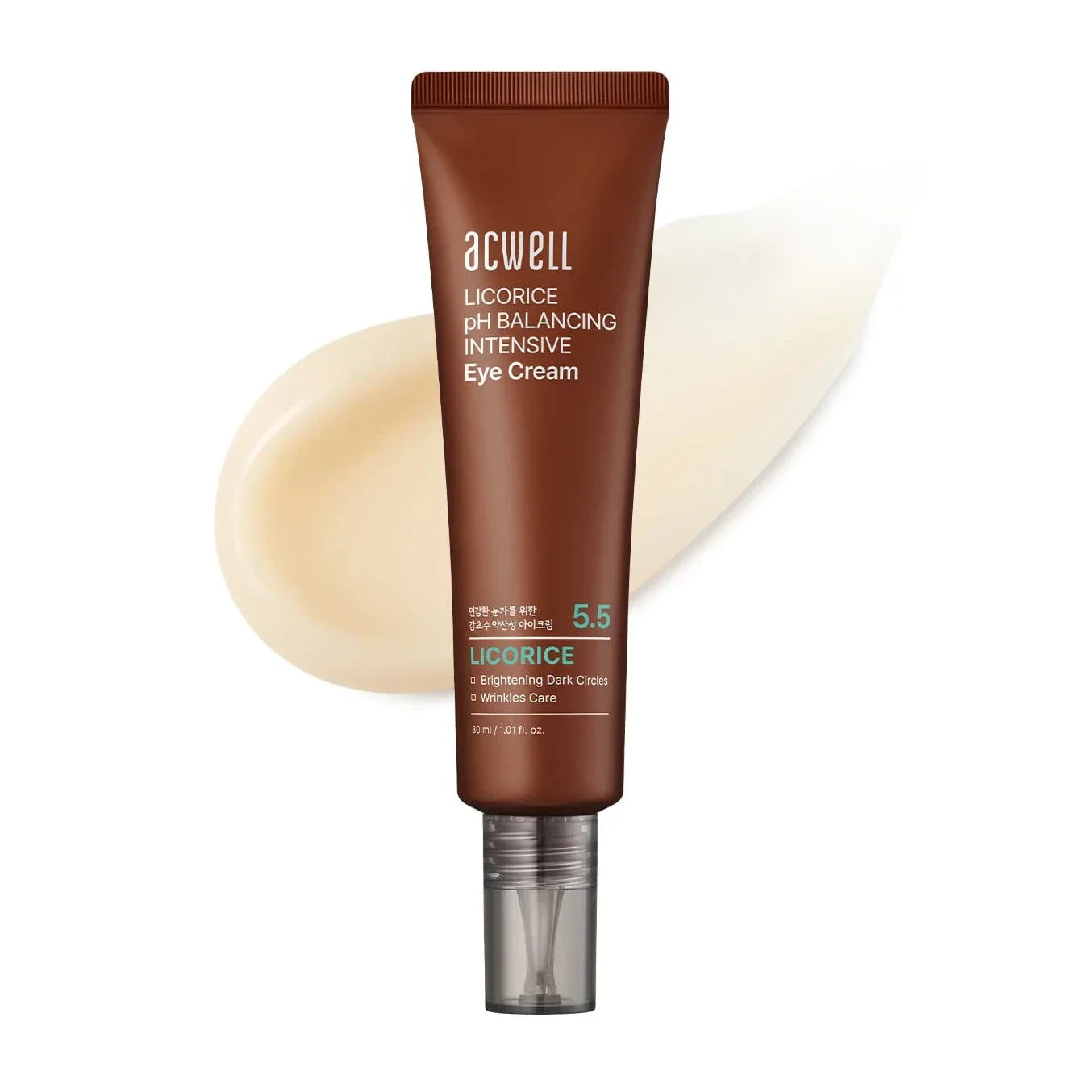 ACWELL Licorice pH Balancing Intensive Eye Cream beside a soft cream texture swatch