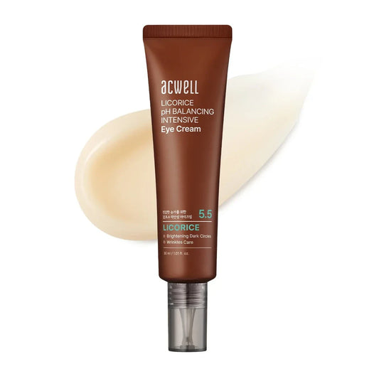 ACWELL Licorice pH Balancing Intensive Eye Cream beside a soft cream texture swatch