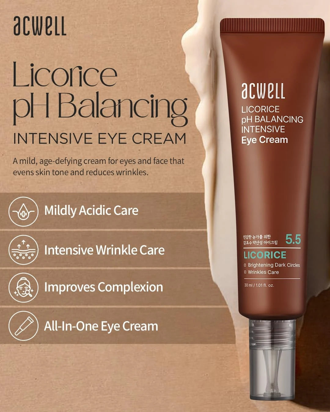 ACWELL Licorice pH Balancing Intensive Eye Cream with licorice focused eye care details