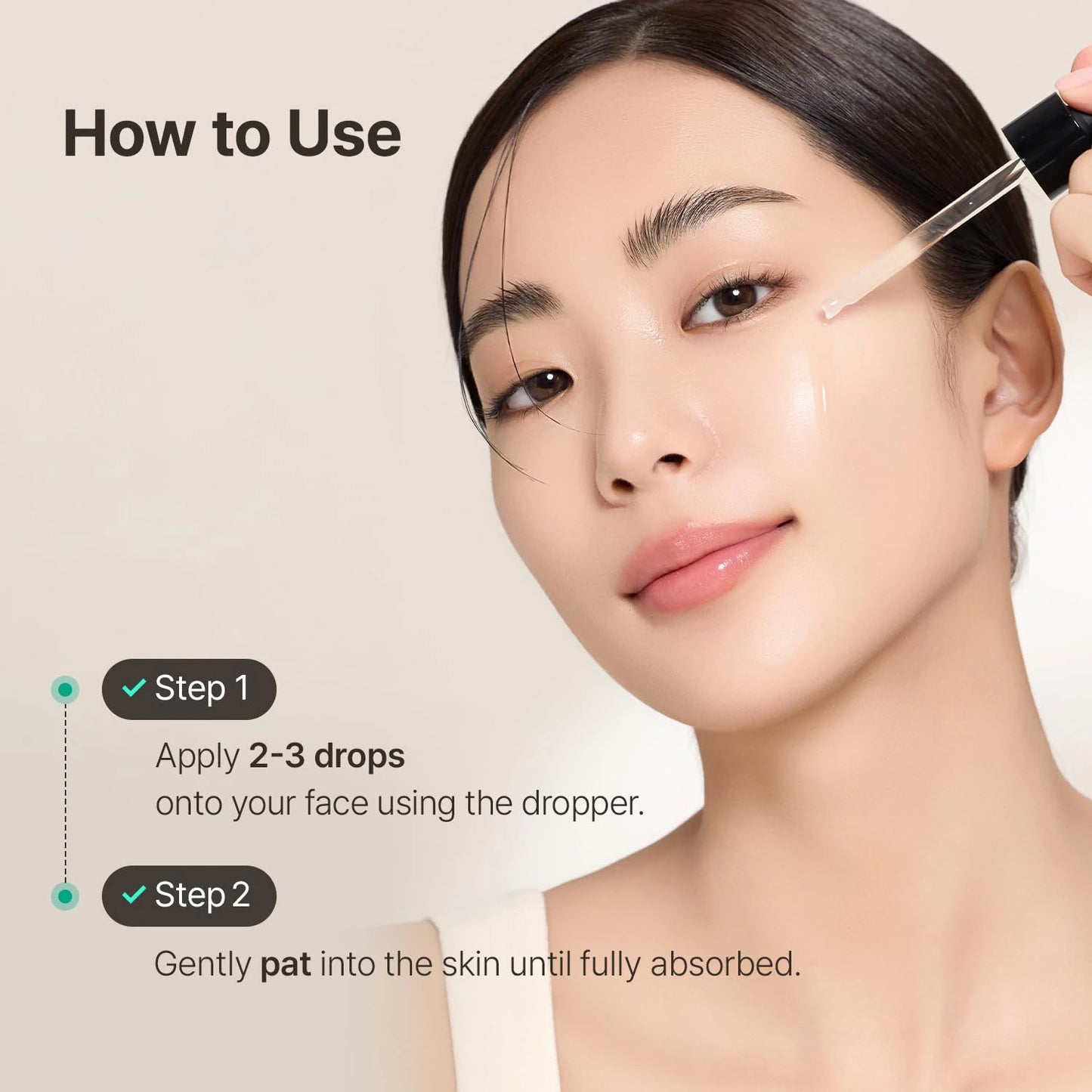 Model applying ACWELL licorice serum with a dropper