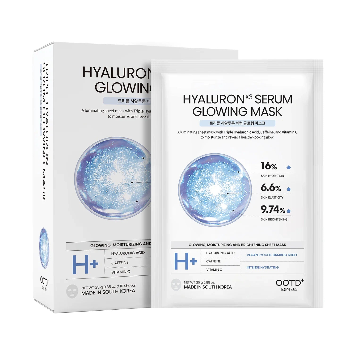 #OOTD Triple Hyaluronic Acid Serum Glowing Mask (10 Sheets) Korean Masks