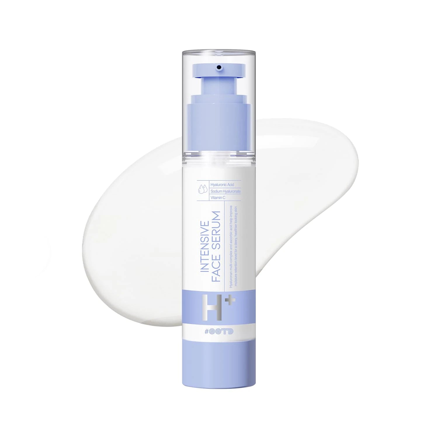 #OOTD Intensive Moisture Face Serum A.M 50ml bottle in front of a white product swatch on a white background.