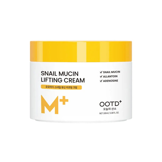 #OOTD Snail Mucin Lifting Cream 100 ml jar on a white background.