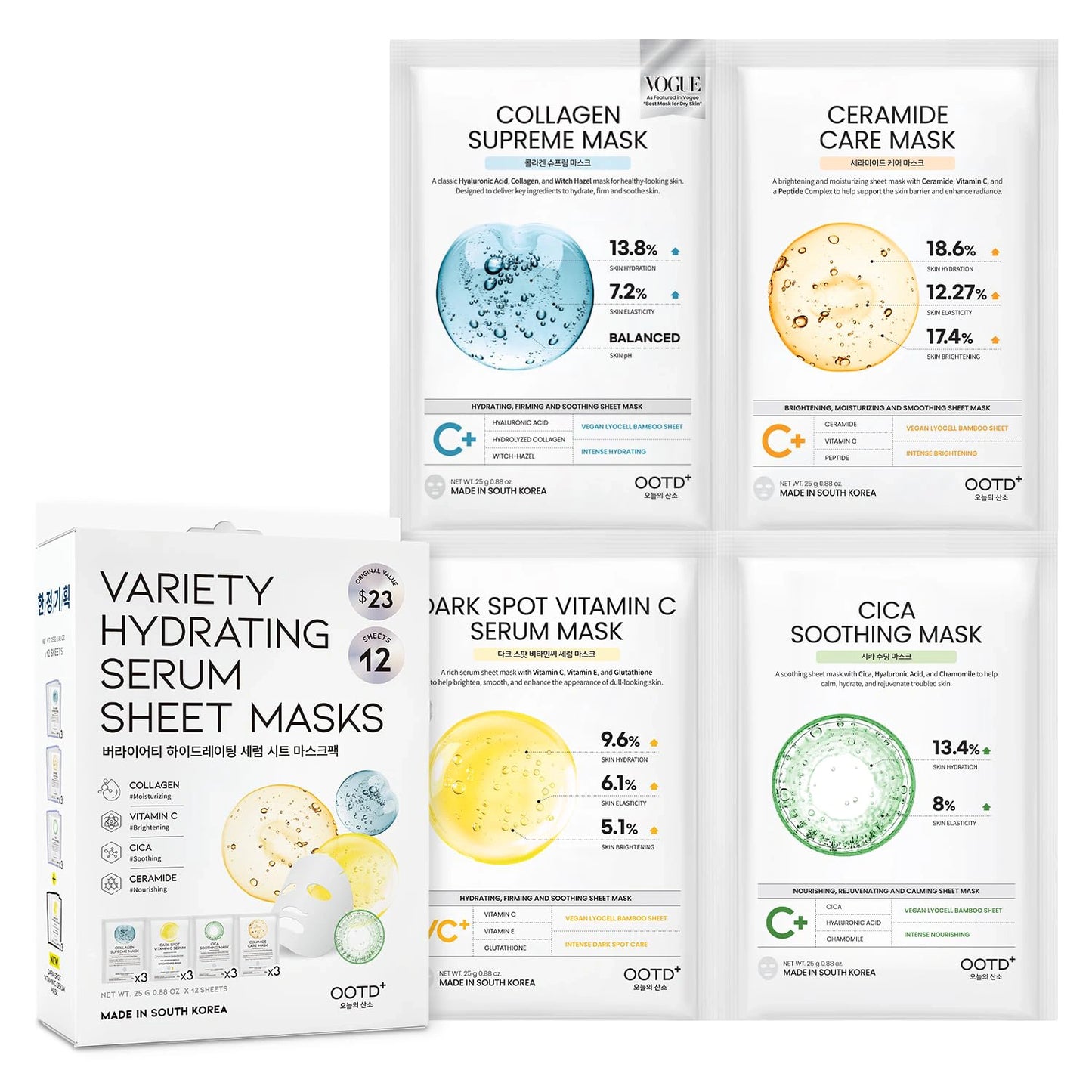 #OOTD Variety Hydrating Serum Sheet Mask Set (12 Sheets) Korean Masks