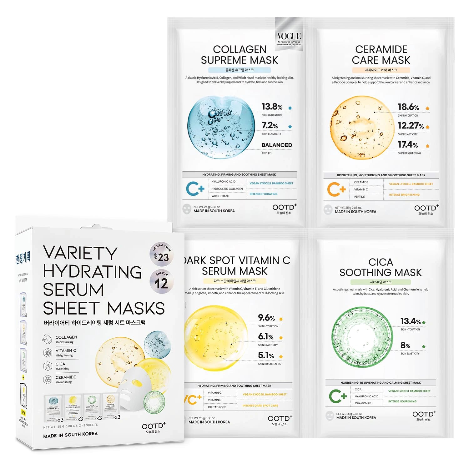#OOTD Variety Hydrating Serum Sheet Mask Set (12 Sheets) Korean Masks