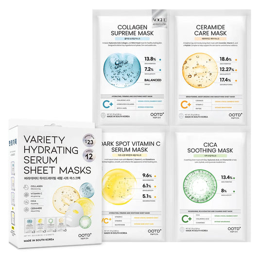#OOTD Variety Hydrating Serum Sheet Mask Set (12 Sheets) Korean Masks