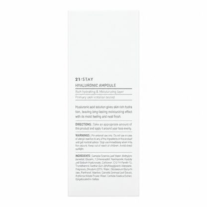 Dr. Oracle 21;Stay Hyaluronic Ampoule 30ml packaging with full ingredient list and directions.