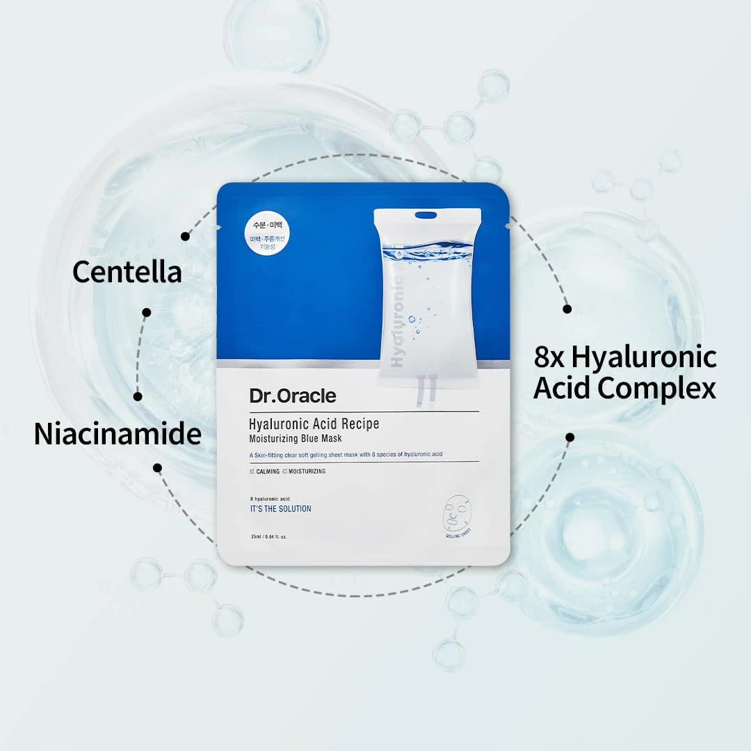 Dr. Oracle Hyaluronic Acid Recipe Moisturizing Blue Mask (10 Sheets) Korean Masks