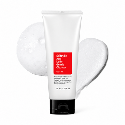COSRX Salicylic Acid Daily Gentle Cleanser 150ml white tube with red label and black flip-top cap.