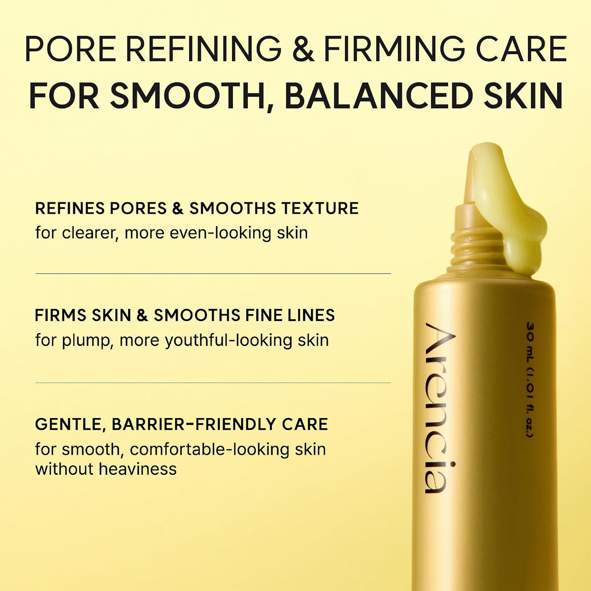 Arencia Retinal Booster Shot precision tip with pore-refining, firming and moisture-barrier care messaging