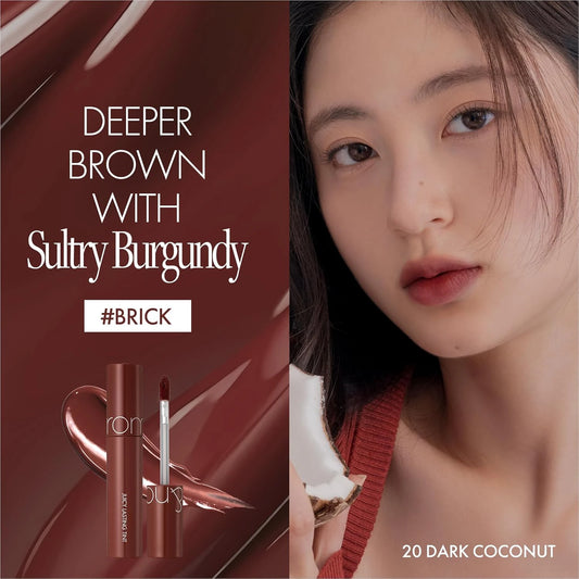 20 Dark Coconut shade graphic describing a deeper brown with sultry burgundy brick tones
