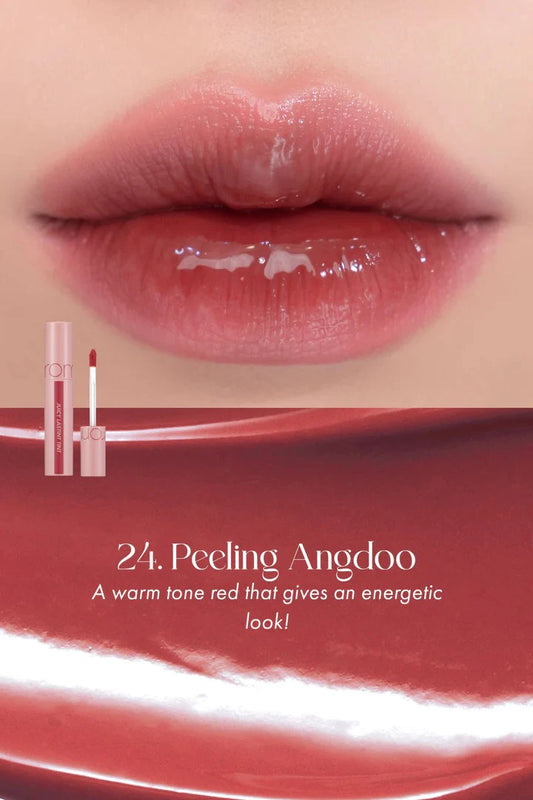 24 Peeling Angdoo shade card describing a warm red shade for an energetic look