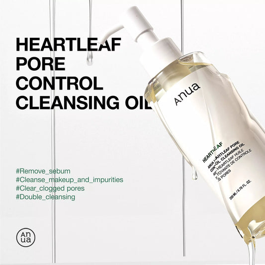 ANUA Heartleaf Pore Control Cleansing Oil 200ml bottle with Heartleaf Pore Control Cleansing Oil text.