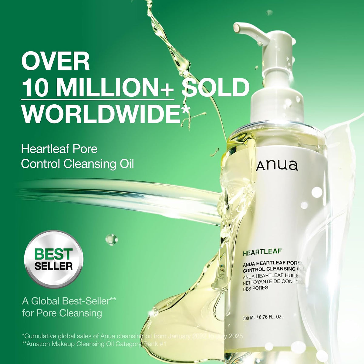 ANUA Heartleaf Pore Control Cleansing Oil bottle with an over 10 million sold worldwide message.