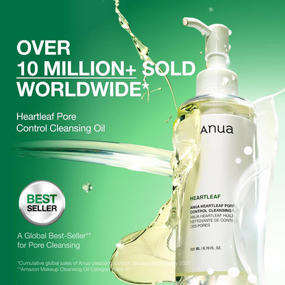ANUA Heartleaf Pore Control Cleansing Oil bottle with an over 10 million sold worldwide message.