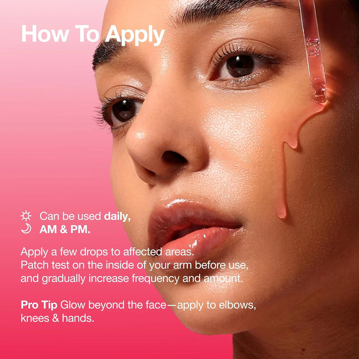 ANUA Niacinamide 10% + TXA 4% Serum application photo showing pink serum drops on a model’s cheek.