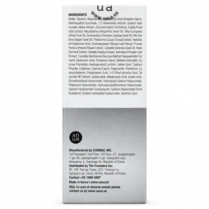 ANUA Niacinamide 10% + TXA 4% Serum carton back showing the ingredient list and Made in Korea label.