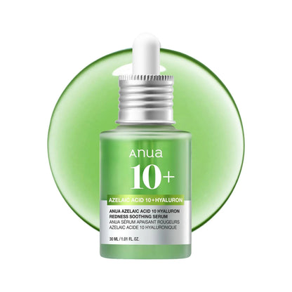 ANUA Azelaic Acid 10 Hyaluron Redness Soothing Serum, 30 ml bottle on a white background