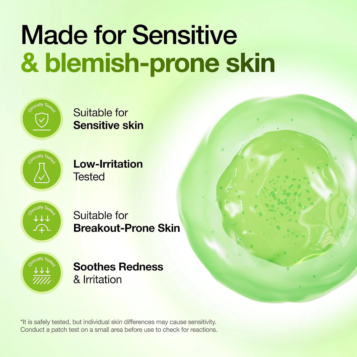 ANUA Azelaic Acid 10 Hyaluron Redness Soothing Serum suitability graphic for sensitive and blemish-prone skin