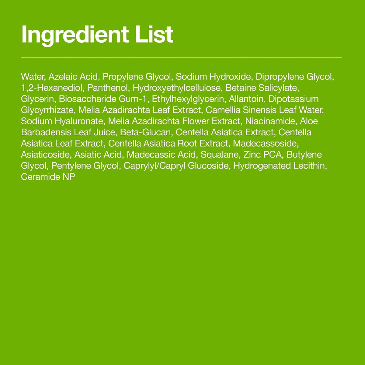 ANUA Azelaic Acid 10 Hyaluron Redness Soothing Serum full ingredient list graphic