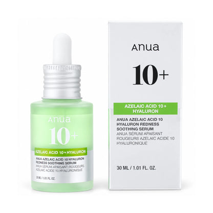 ANUA Azelaic Acid 10 Hyaluron Redness Soothing Serum bottle and box on white background