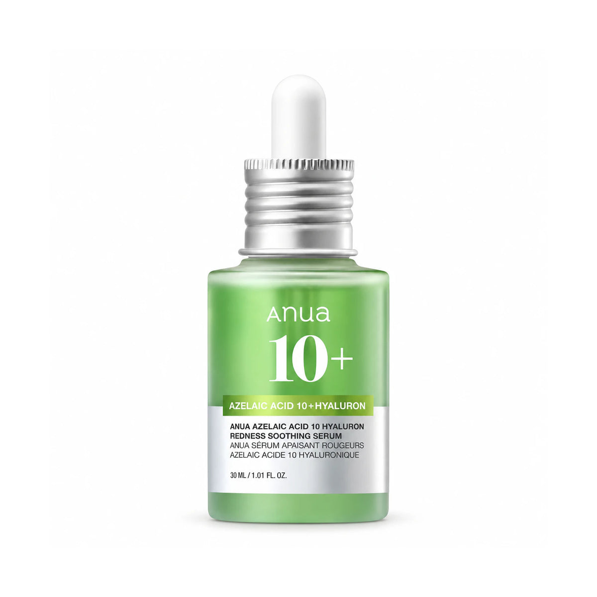 ANUA Azelaic Acid 10 Hyaluron Redness Soothing Serum bottle on white background