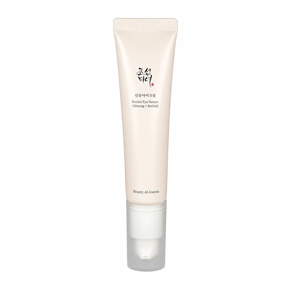 Beauty of Joseon Revive Eye Serum Ginseng + Retinal 30ml front view of the pink pump tube on white.