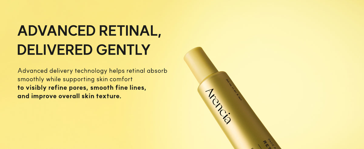 Arencia Retinal Booster Shot delivery-technology graphic for skin comfort, visible pores, fine lines and smoother texture