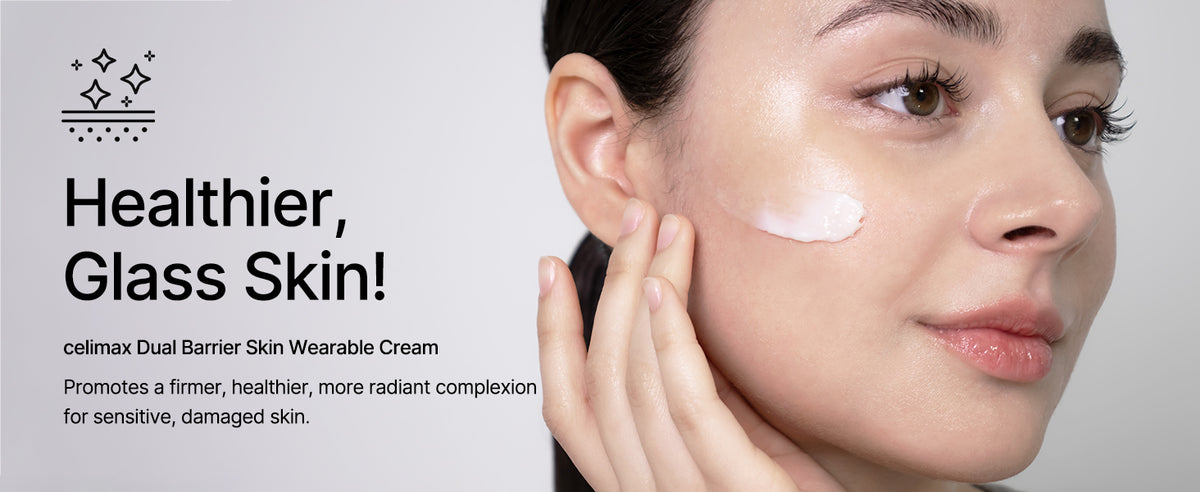 celimax Dual Barrier Skin Wearable Cream A+ panel highlighting long-lasting hydration and skin barrier support.