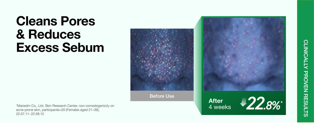 ANUA Heartleaf Pore Control Cleansing Oil clinical results panel showing pores and 22.8% lower sebum after 4 weeks.