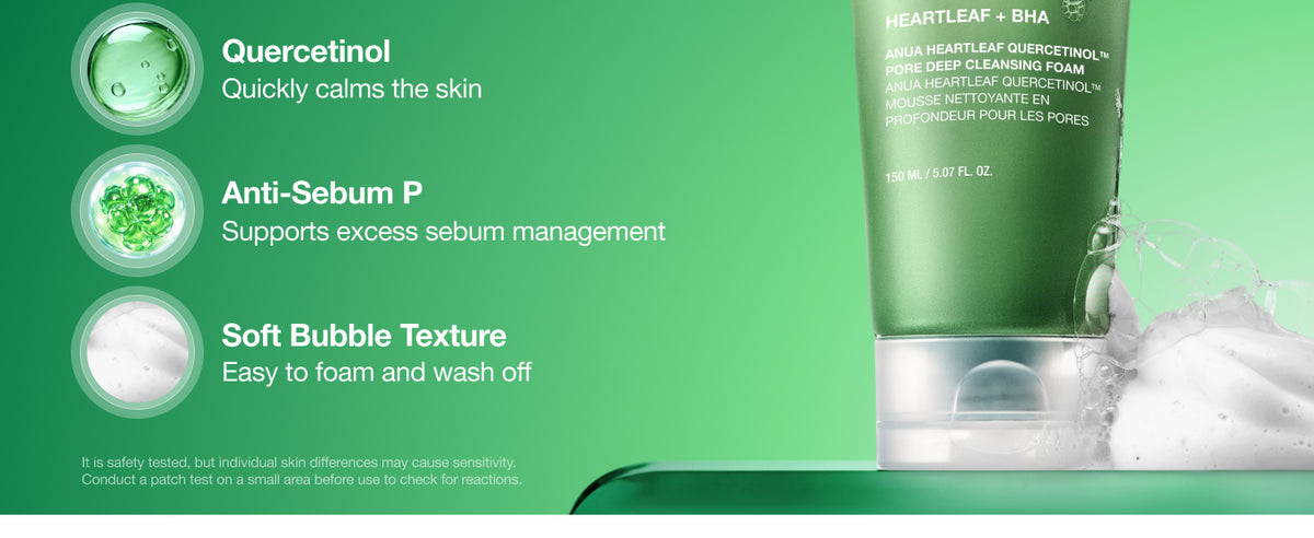 ANUA Heartleaf Quercetinol Pore Deep Cleansing Foam 150ml A+ desktop information panel 02