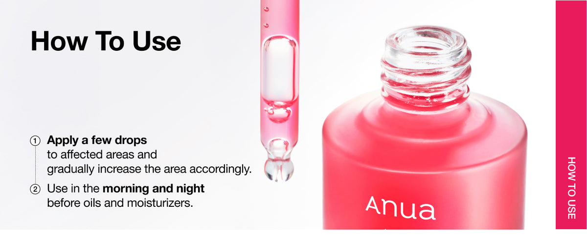 ANUA Niacinamide 10% + TXA 4% Serum bottle and dropper with instructions to apply a few drops before moisturizer.