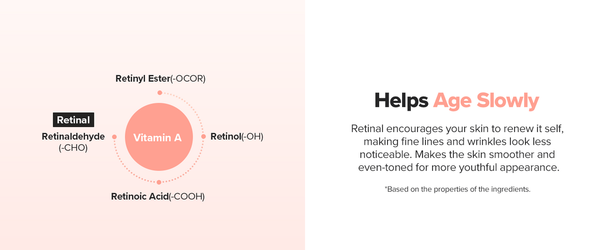 Beauty of Joseon Revive Eye Serum retinal benefits panel with a vitamin A diagram highlighting retinal and smoother-looking fine lines.