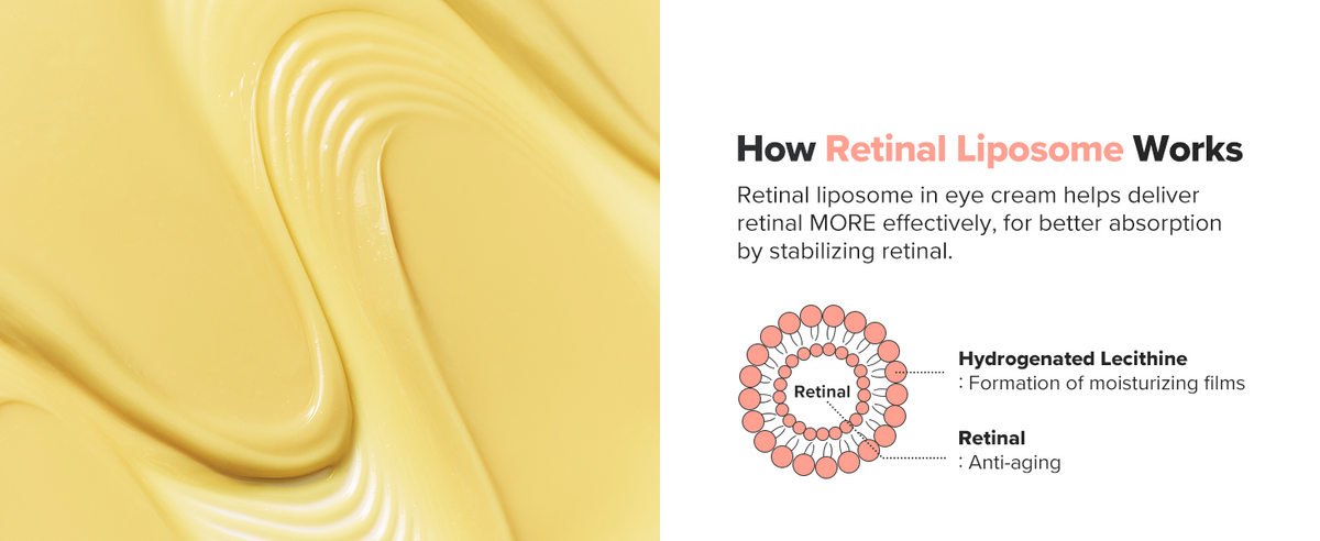 Beauty of Joseon Revive Eye Serum infographic explaining how liposomes stabilize retinal, with a retinal and hydrogenated lecithin diagram.