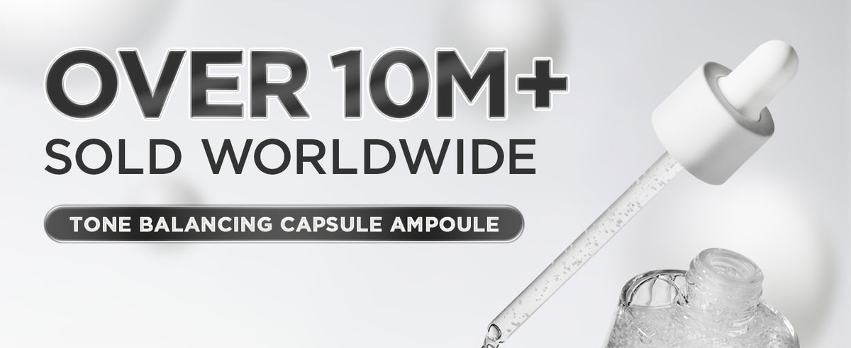 SKIN1004 Tone Brightening Capsule Ampoule dropper banner with a reported worldwide sales milestone of over 10 million.
