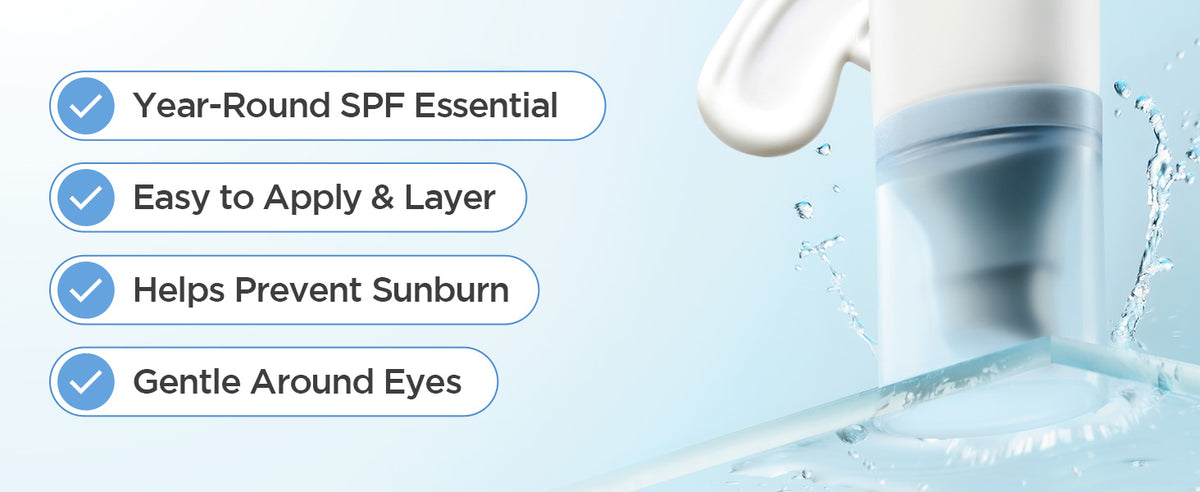 SKIN1004 Hyalu-Cica Sun Serum UV checklist covering daily SPF, easy layering, sunburn prevention and eye-area comfort.