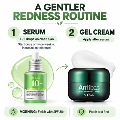 How to use the duo: apply ANUA serum first, follow with Dr. Oracle gel cream, use SPF 30 or higher in the morning