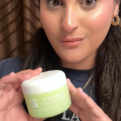 Watch a Haven Co. Beauty host demonstrate the soft, melting texture and application of #OOTD Green Plum Cleansing Balm 100ml, show how it melts away makeup, dirt, and oil, and rinse it with warm water for a soft, smooth, glowing finish. It is designed for makeup removal as the first step of a double-cleansing routine. [demo-card]