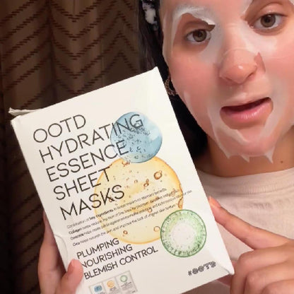 Watch a Haven Co. Beauty host demonstrate the essence-soaked sheet mask format of #OOTD Hydrating Essence Sheet Mask Pack (30 Sheets), show the Collagen Supreme Mask being worn, and introduce the Cica Soothing and Ceramide Care formulas for hydration, firming, soothing, moisturizing, and smoothing care. The variety pack includes 30 masks across three formulas. [demo-card]