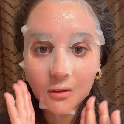 Watch a Haven Co. Beauty host demonstrate the serum-rich texture and application of #OOTD Triple Hyaluronic Acid Serum Glowing Mask, show how to leave the sheet mask on for about 15–20 minutes, and reveal the luminous, hydrated-looking finish. It contains hyaluronic acid, caffeine, and vitamin C to help brighten the appearance of skin. [demo-card]